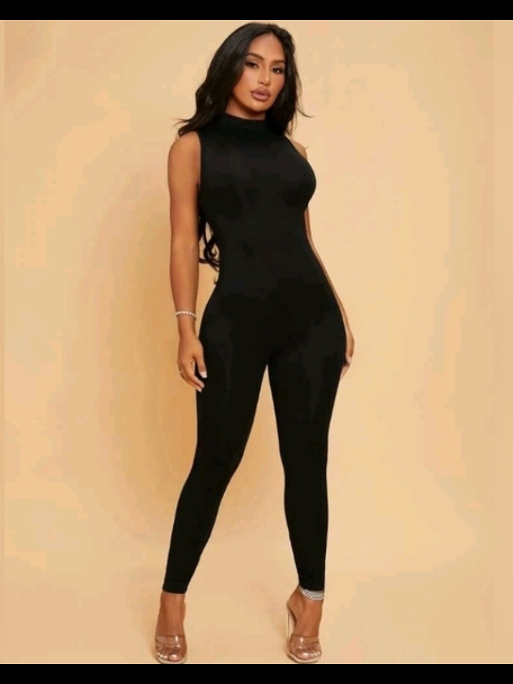 Sleeveless Mock Neck Black Jumpsuit SHEIN SKY XL